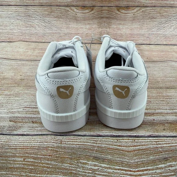 Puma Court Sneaker White Leather Platform Womens 8 Gold Logo 403456 30 NEW - Picture 5 of 8